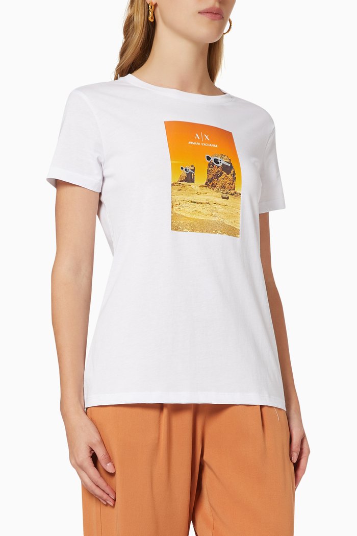 

AX Logo Desert Graphic T-shirt in Cotton Jersey, White