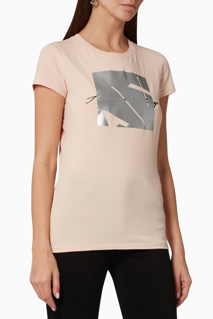 

Metallic Print T-shirt in Jersey, Orange