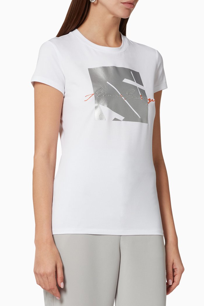 

Metallic Print T-shirt in Jersey, White