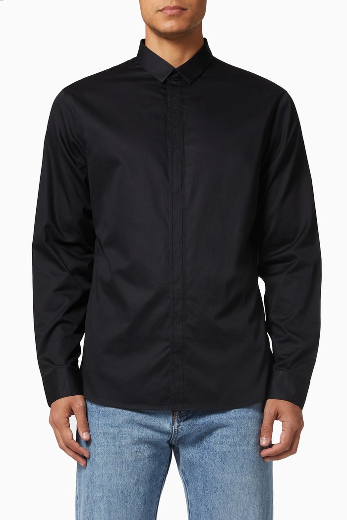 

AX Logo Tape Shirt in Cotton, Black