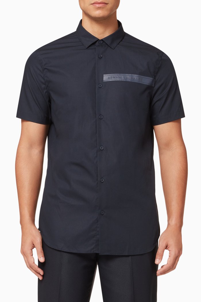 

Logo Tape Shirt in Poplin, Blue