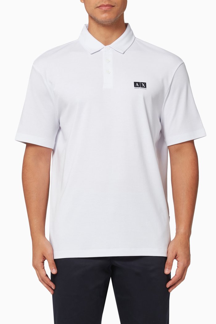 

AX Logo Polo Shirt in Cotton Piqué, White