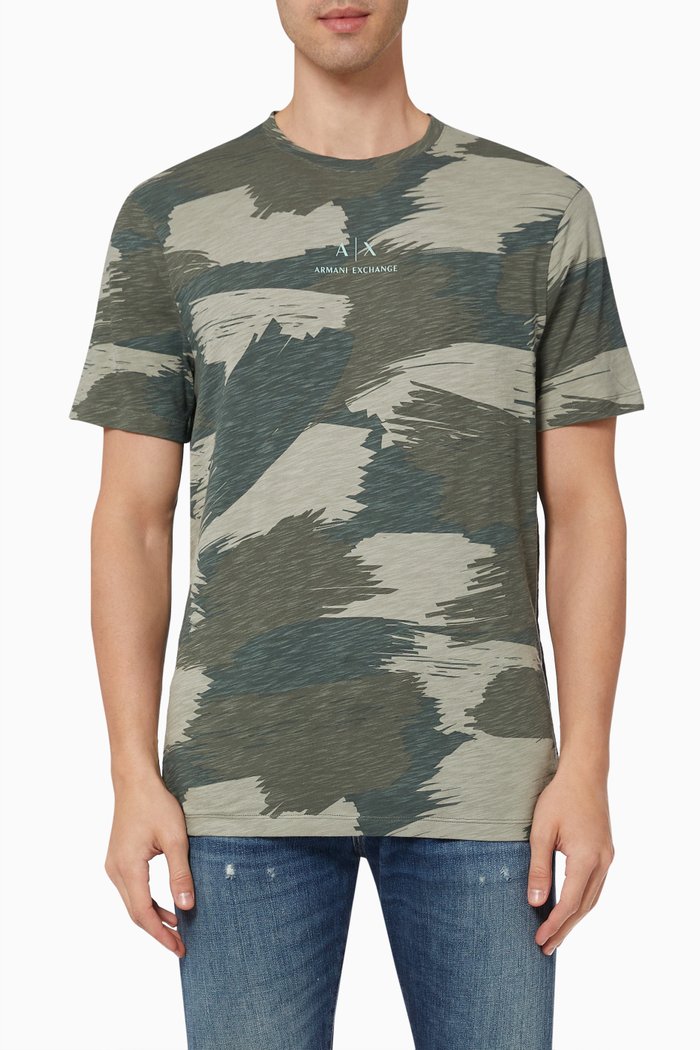 

Camo Print T-Shirt in Cotton Jersey, Green