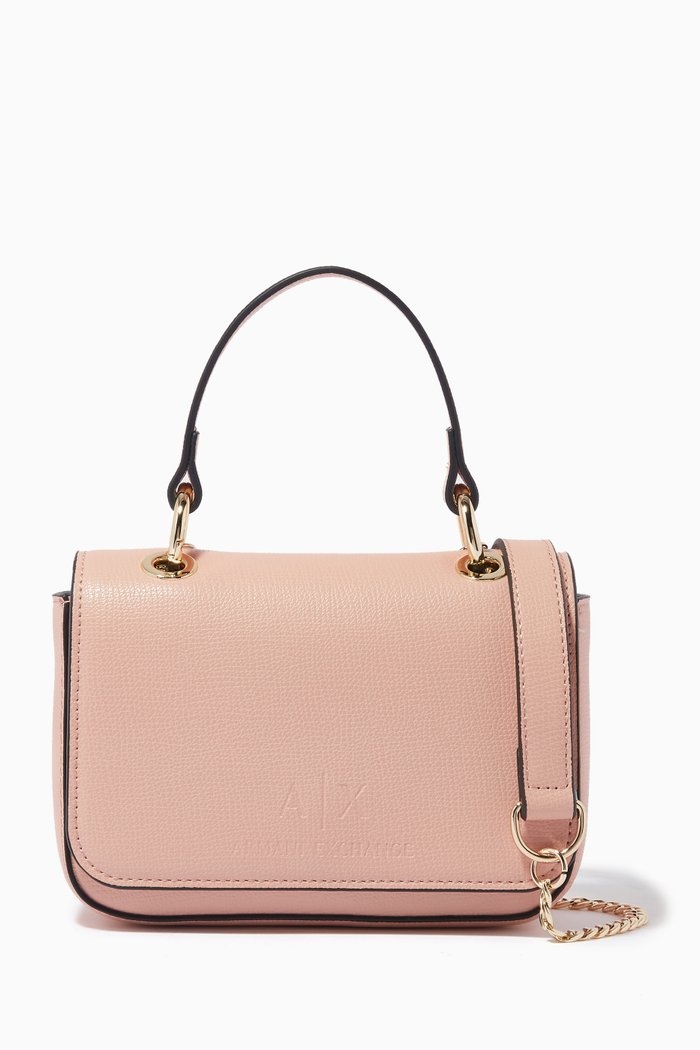 

AX Debossed Crossbody Bag in Faux Leather, Green