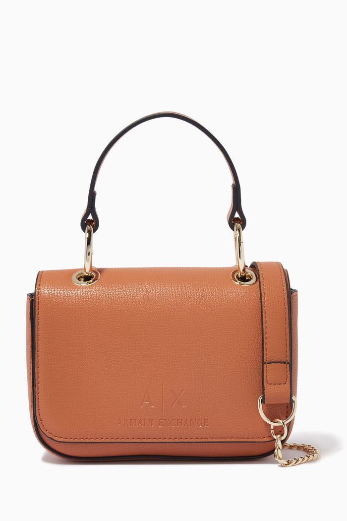 AX Debossed Crossbody Bag in Faux Leather, Orange