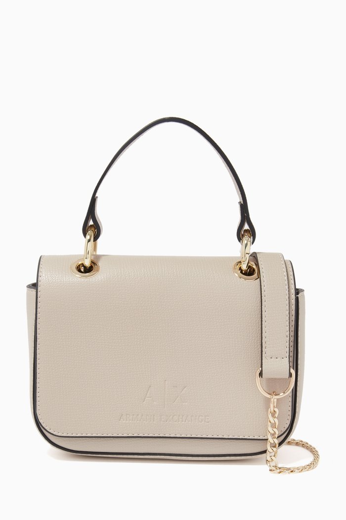 AX Debossed Crossbody Bag in Faux Leather, Neutral