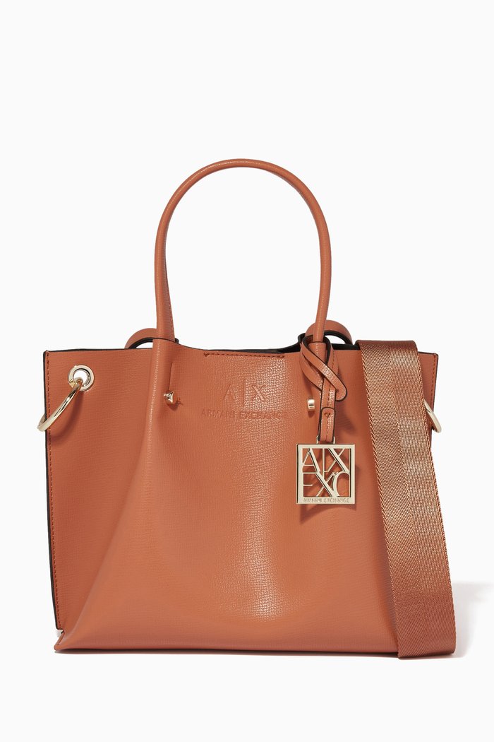 

Logo Charm Tote Bag in Faux Leather, Orange