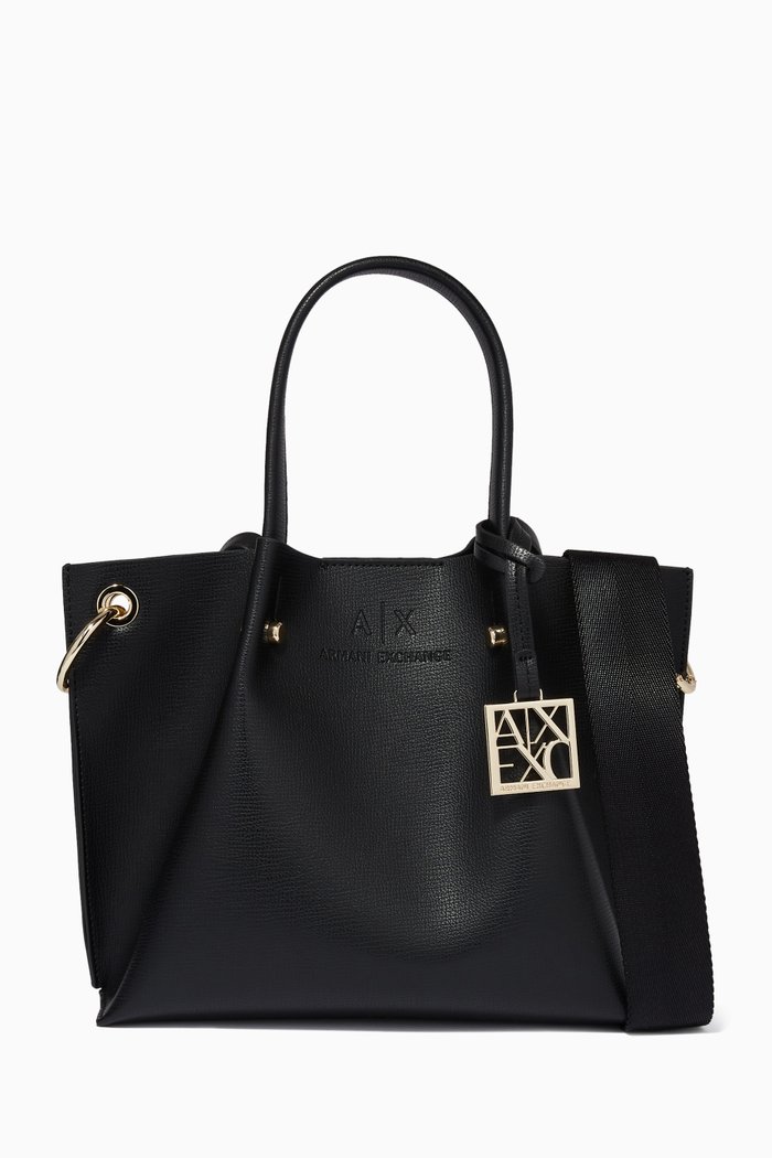 

Logo Charm Tote Bag in Faux Leather, Black