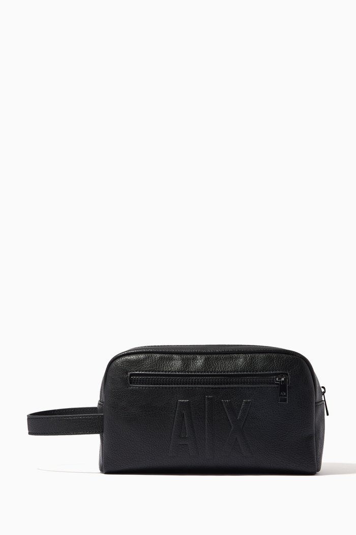 

Embossed Beauty Bag in Leather, Black