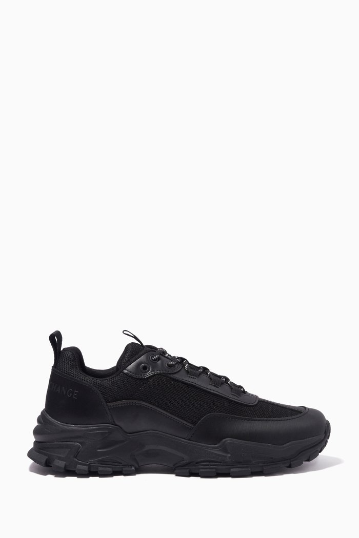 

Logo Sneakers in Leather & Mesh, Black