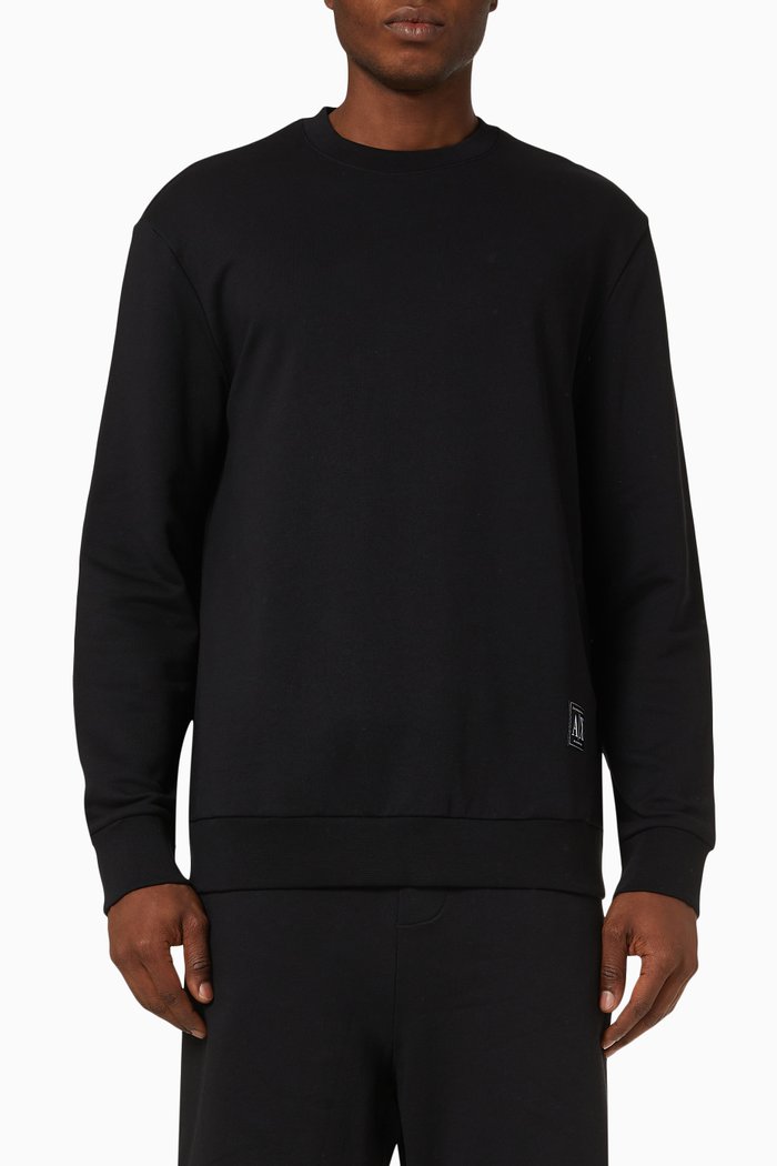 

AX Logo Patch Sweatshirt in Cotton Jersey, Black