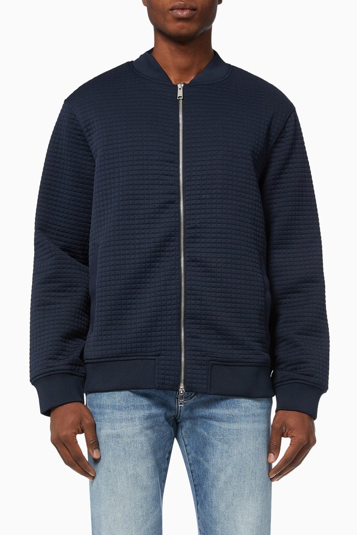 

Zip-up Bomber Jacket in Quilted Jersey, Blue