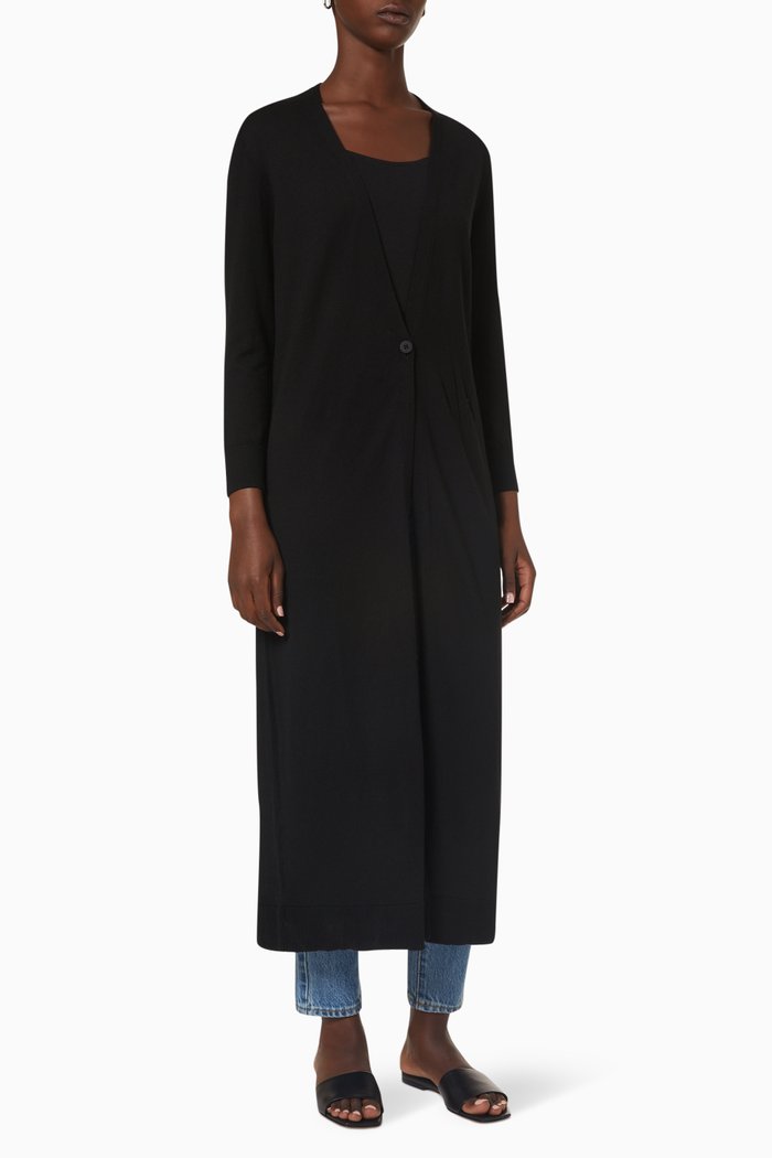 

Longline Cardigan in Cotton Blend, Black