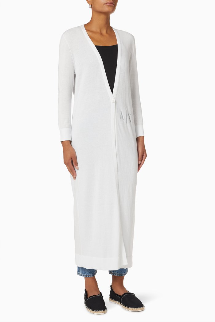 Longline Cardigan in Cotton Blend, White