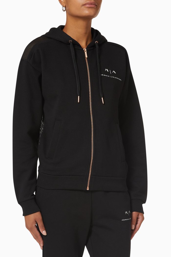 Zip-Up Hooded Sweatshirt in Fleece, Black
