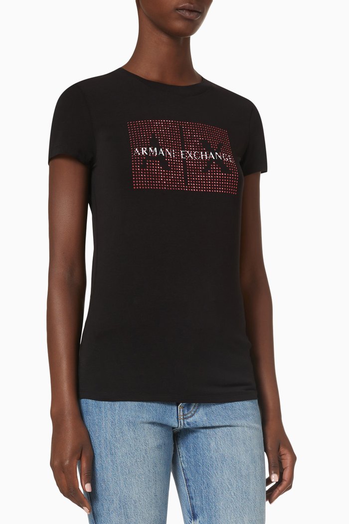 

Shiny Stud Logo T-shirt in Cotton, Black
