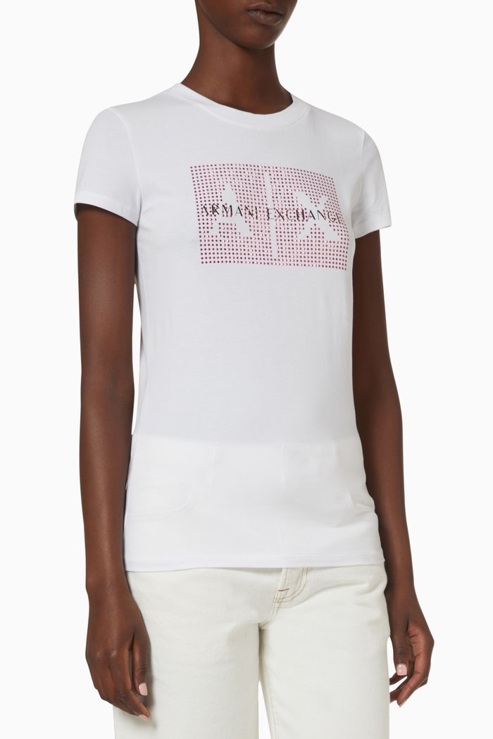 

Shiny Stud Logo T-shirt in Cotton, White
