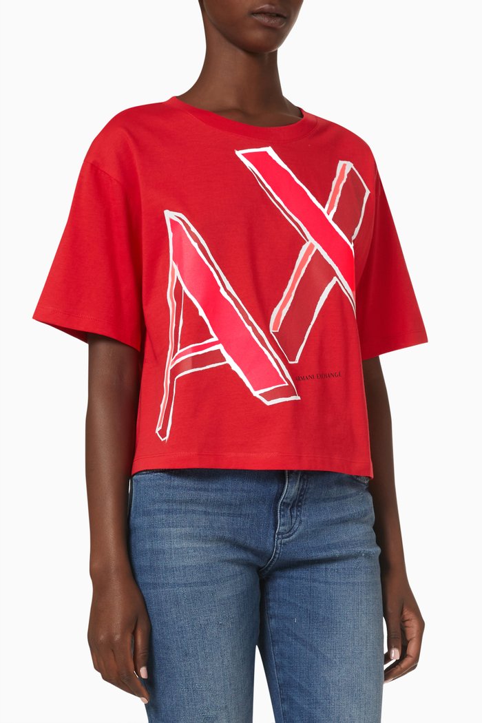 

Cropped T-shirt in Organic Cotton, Red