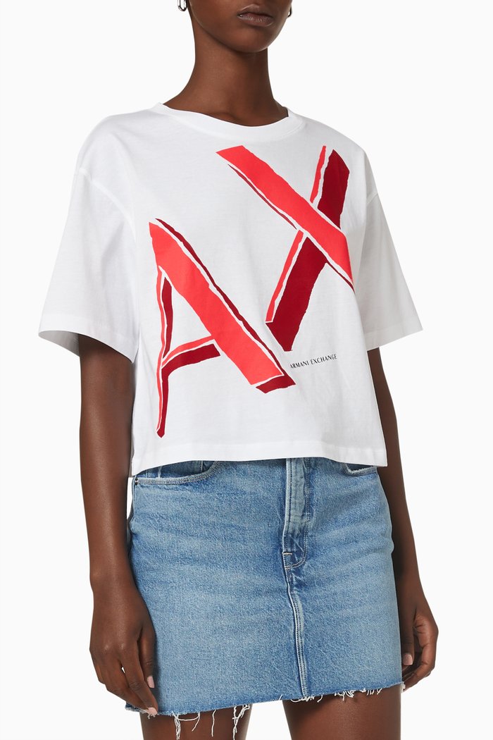 Cropped T-shirt in Organic Cotton, White