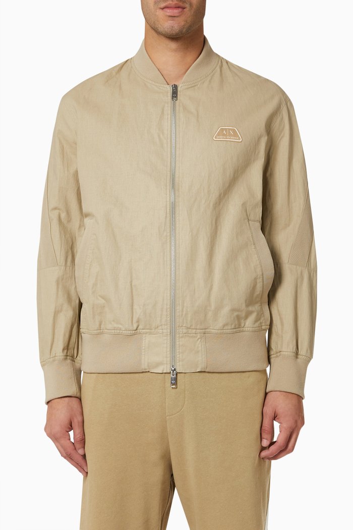 

AX Logo Patch Zip-up Jacket in Linen, Neutral