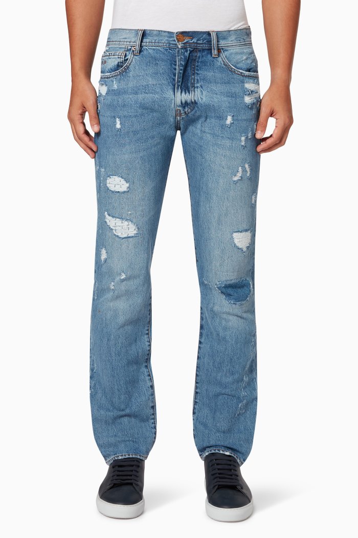 

J16 Straight Ripped Jeans in Denim, Blue