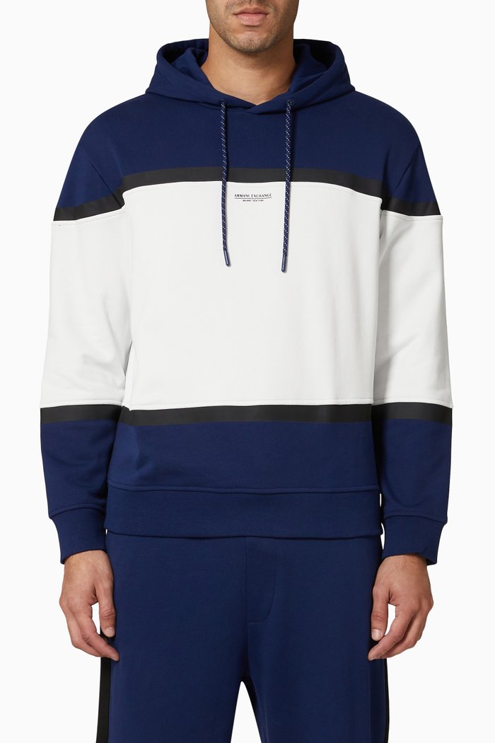 

Colour Block AX Logo Print Hoodie, Blue