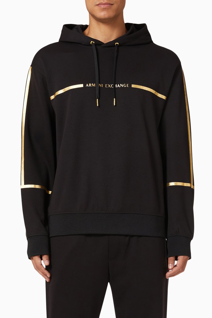 Ramadan Collection Metallic Tape Hoodie in Jersey, Black