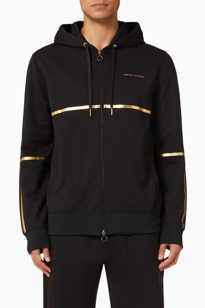 

Ramadan Collection Metallic Tape Hoodie in Jersey, Black