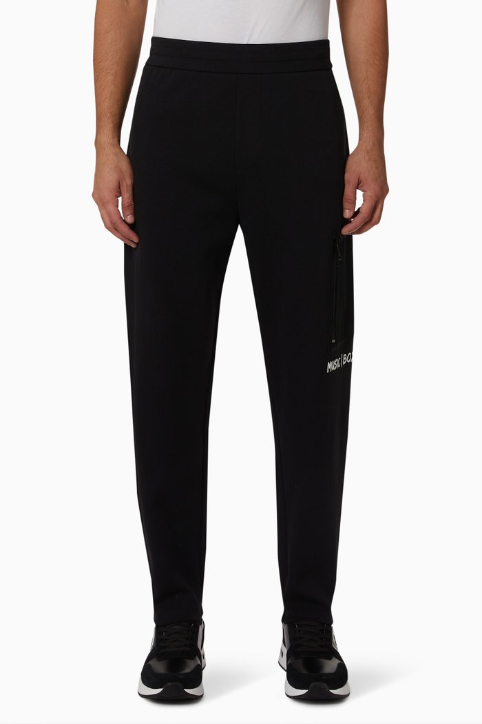 AX Beats Music Box Print Joggers in Fleece, Black