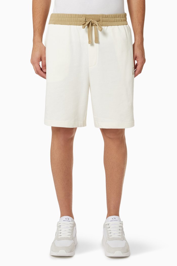 

Contrast Logo Patch Shorts in Cotton Jersey, Neutral