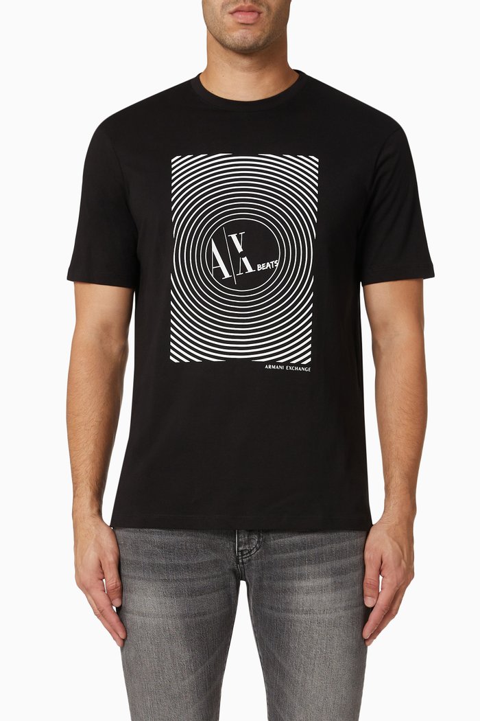 AX Beats Graphic Print T-shirt in Cotton Jersey, Black