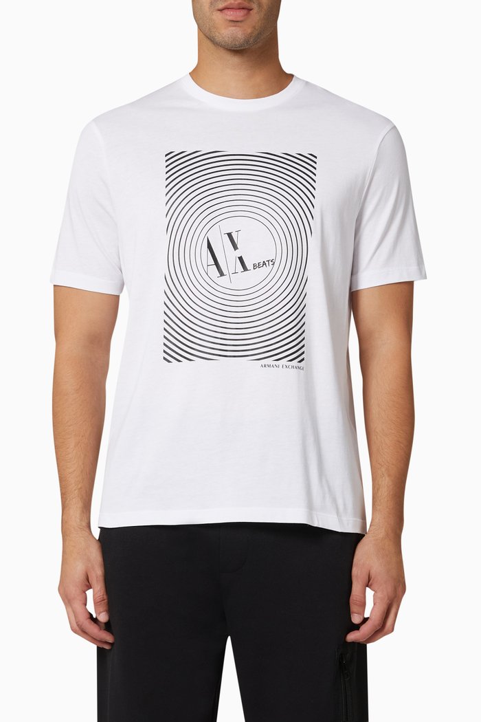 

AX Beats Graphic Print T-shirt in Cotton Jersey, White
