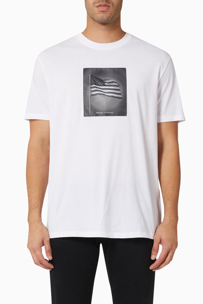 American Flag Print T-shirt in Cotton Jersey, White