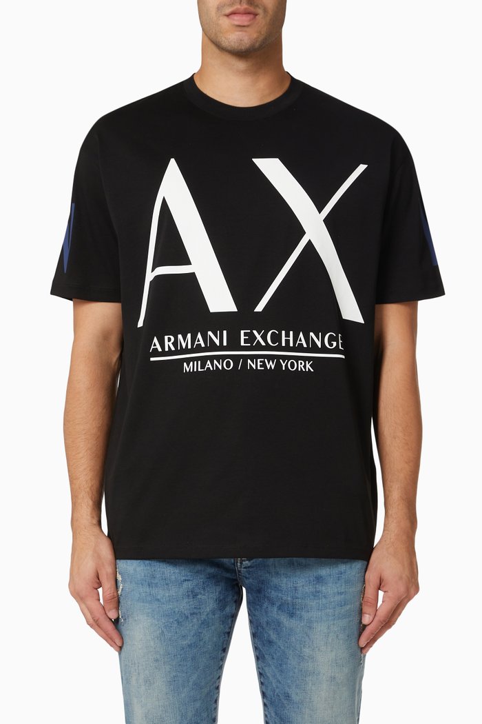 

Bold AX Logo Print T-shirt in Cotton Jersey, Black