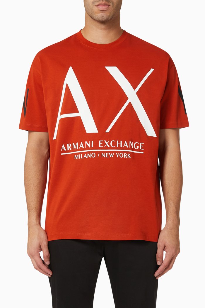 

Bold AX Logo Print T-shirt in Cotton Jersey, Brown