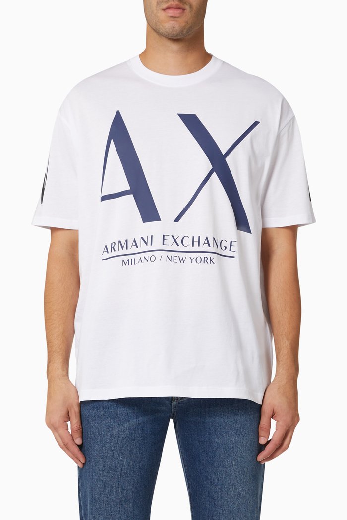 

Bold AX Logo Print T-shirt in Cotton Jersey, White
