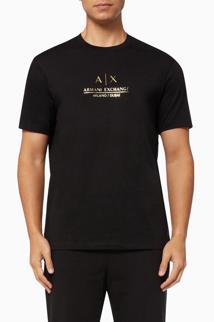 

Metallic Logo Print T-Shirt in Cotton Jersey, Black