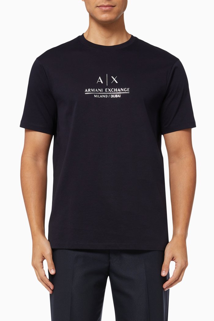 

Metallic Logo Print T-Shirt in Cotton Jersey, Blue