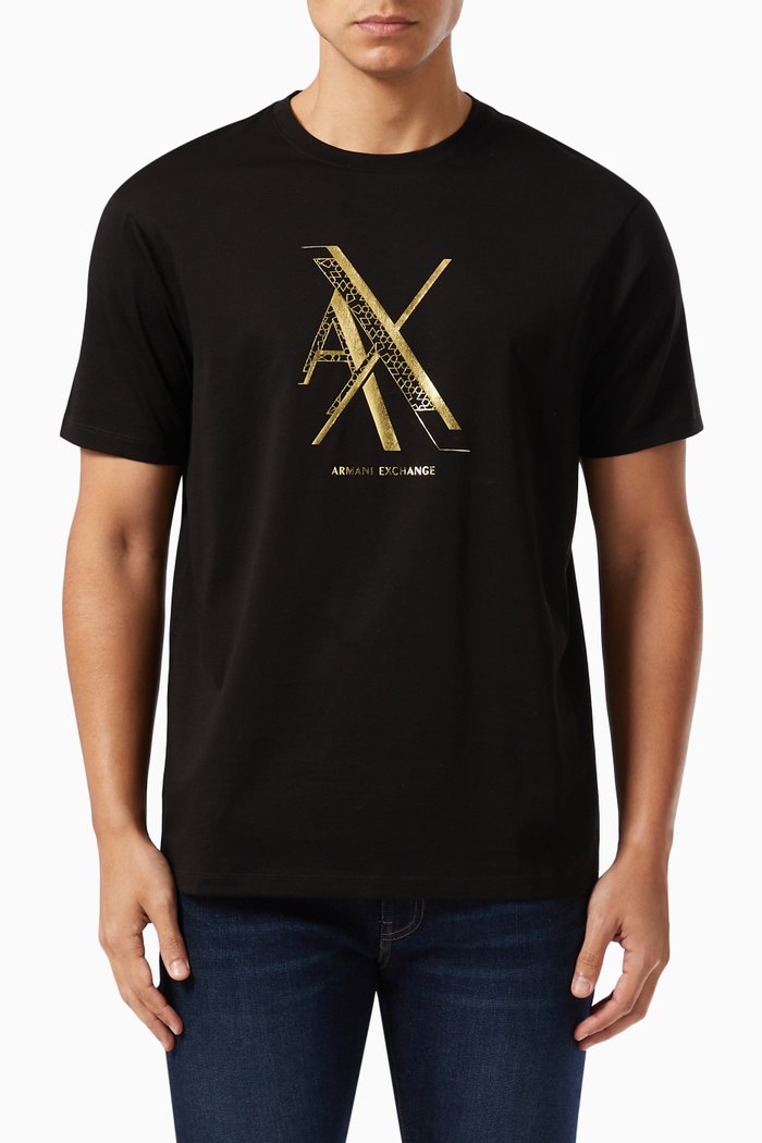 

Bold Metallic Logo T-Shirt in Cotton Jersey, Black