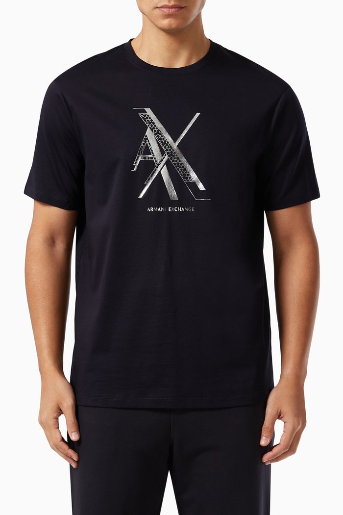 

Bold Metallic Logo T-Shirt in Cotton Jersey, Blue