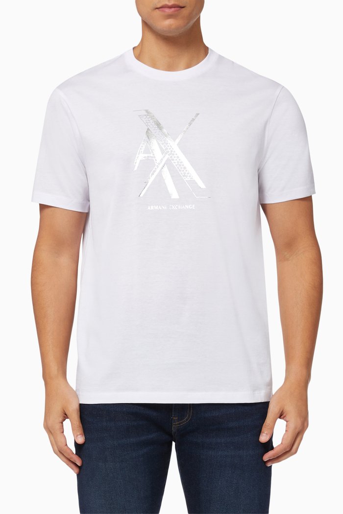 

Bold Metallic Logo T-Shirt in Cotton Jersey, White