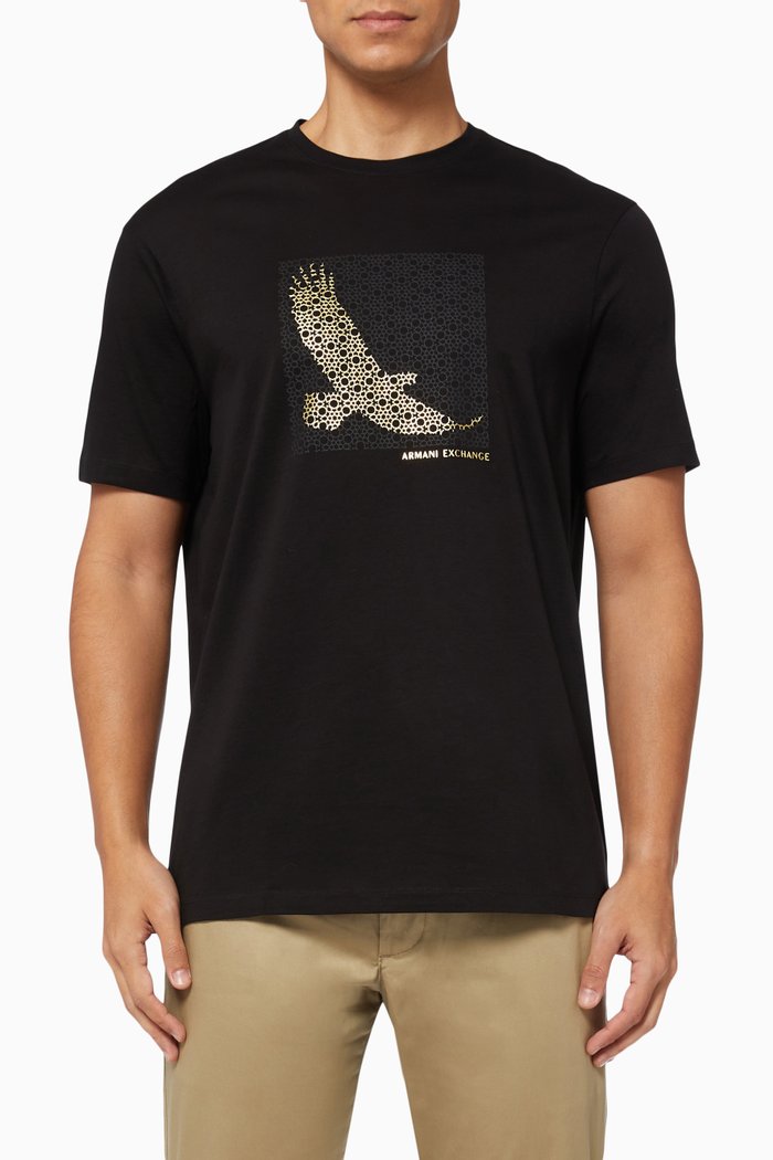 

Eagle Graphic T-Shirt in Cotton Jersey, Black