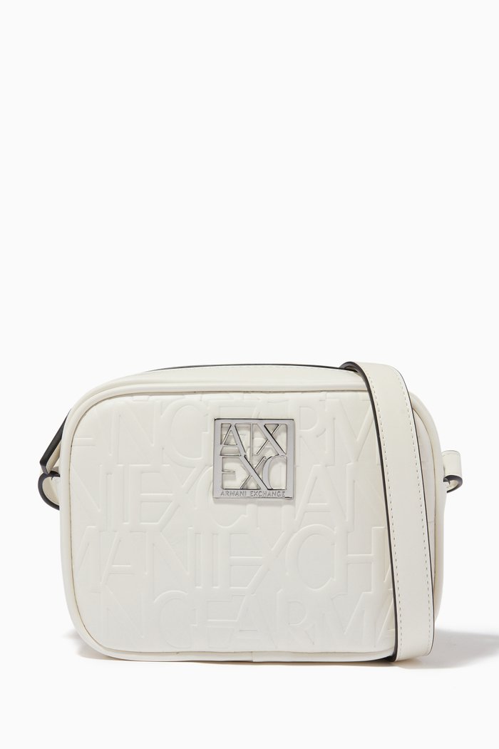 

Embossed Logo Crossbody Bag in Faux Leather, White