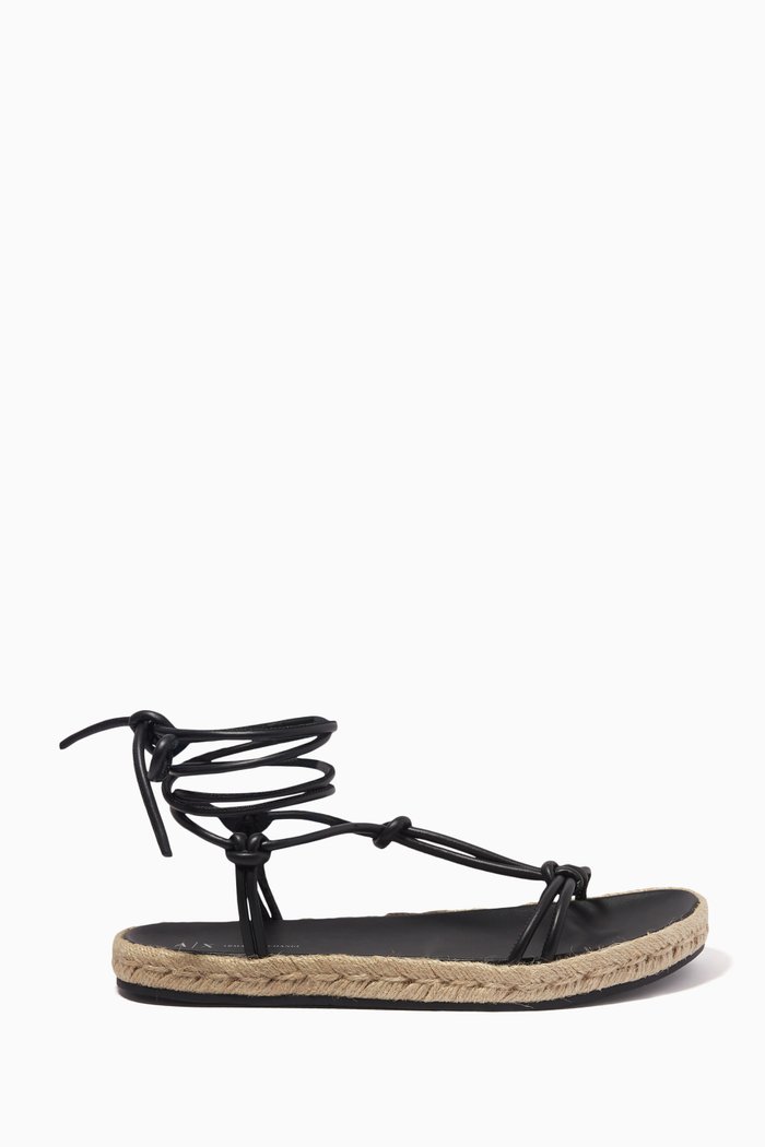 Lace-up Sandals in Nappa Leather, Black