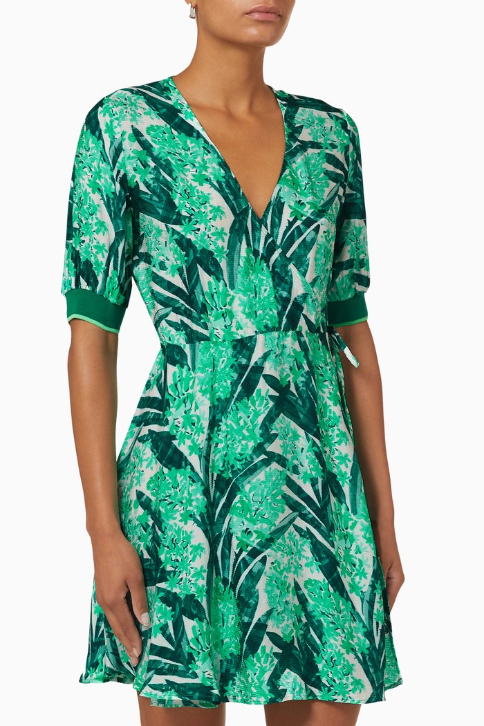 

Tropical Print Dress in Viscose, Green