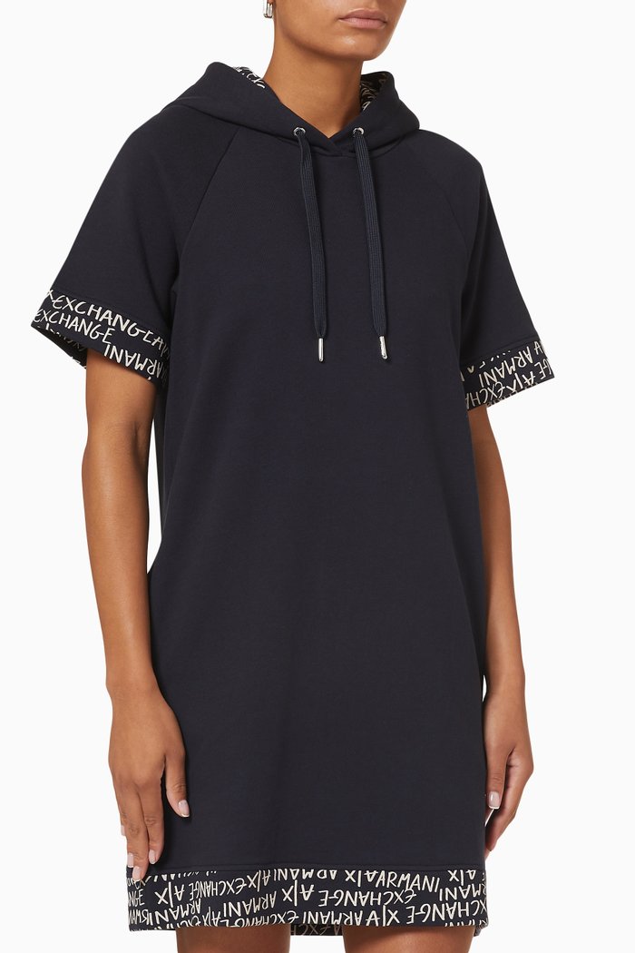 

AX Logo Hooded Dress in Cotton, Blue