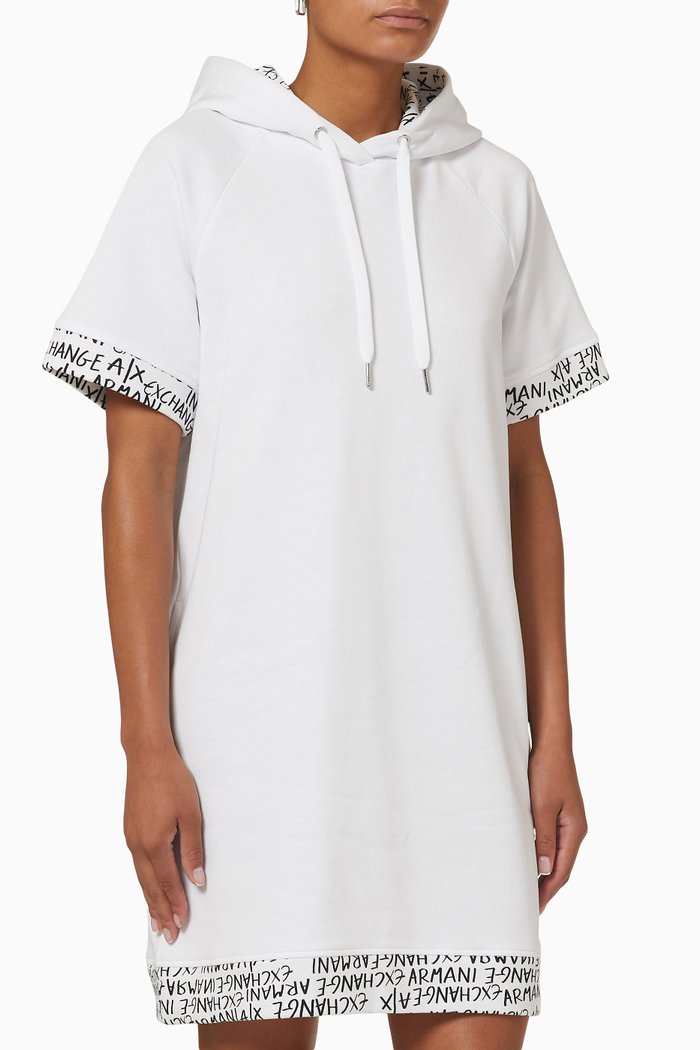 

AX Logo Hooded Dress in Cotton, White
