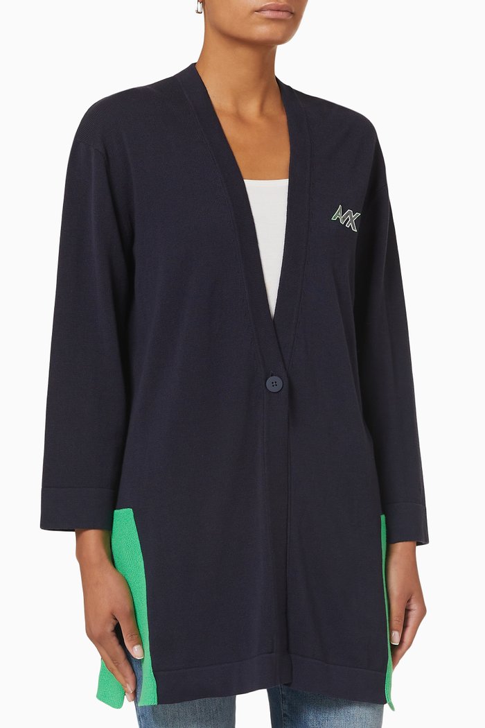 

Metallic AX Logo Cardigan in Cotton, Blue