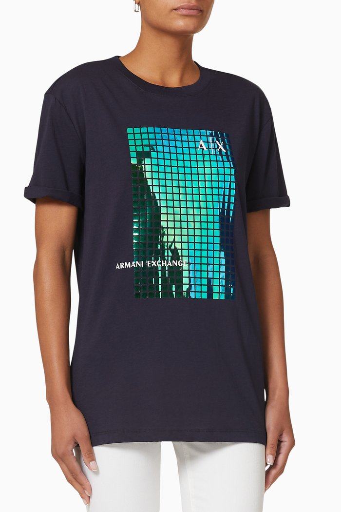 

Iridescent Block AX Logo T-shirt in Cotton, Blue