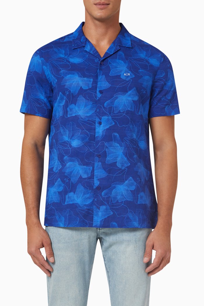 

Floral Print Shirt in Cotton, Blue
